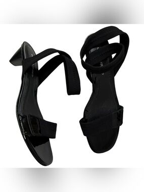 Donald J Pliner Stretch Crepe Ankle Wrap Kitten Heel Sandals Black 10M